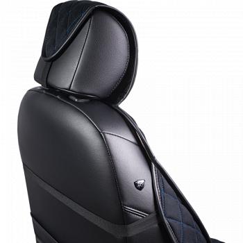 2 099 р. Накидка на сиденье (2 места Софа) ФЕНИКС ст РОМБ Lord Autofashion   (черный, строчка синяя)  с доставкой в г. Майкоп. Увеличить фотографию 2