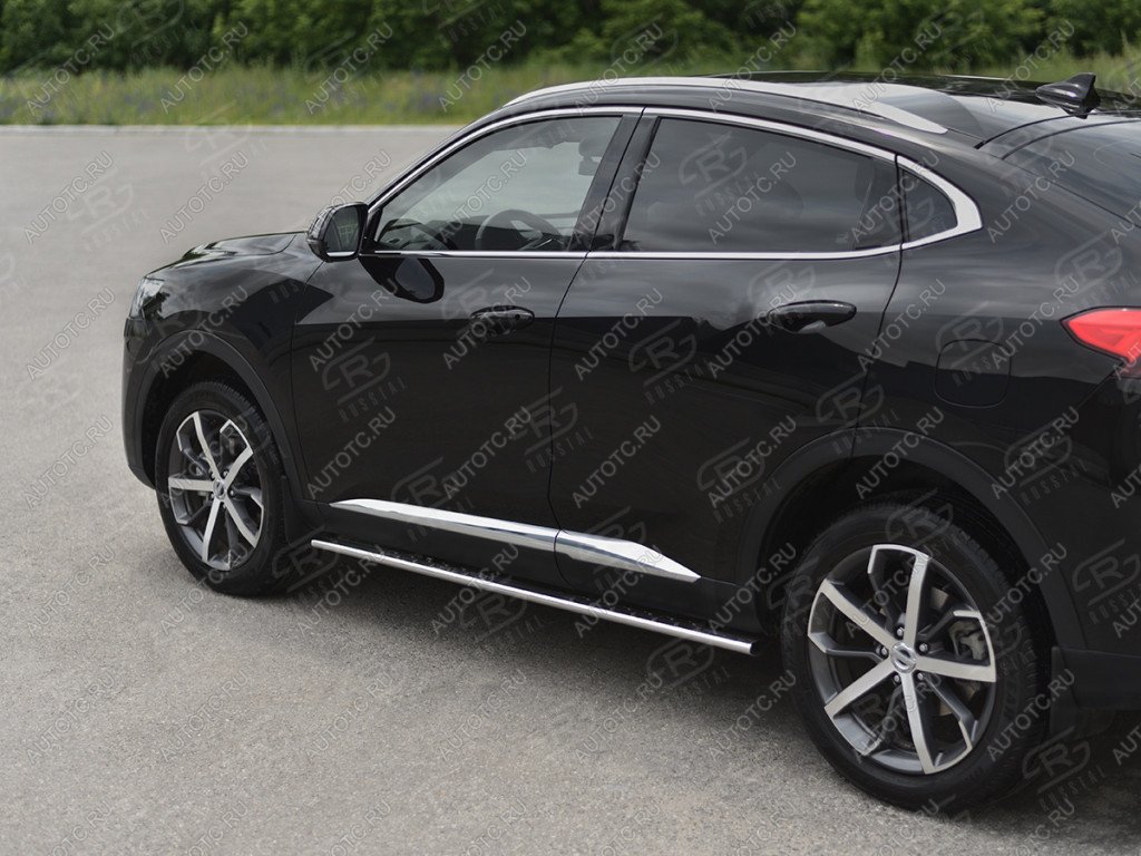 20 999 р. Пороги труба d42 с листом SLITKOFF Haval F7x рестайлинг (2022-2024) (лист алюминиевый, проф. нержавейка)  с доставкой в г. Майкоп