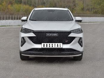 Защита переднего бампера d42 секции SLITKOFF Haval F7x (2022-2024) рестайлинг (нержавейка полированная)