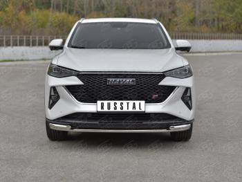 Защита переднего бампера d42 *42 уголки SLITKOFF Haval F7x (2022-2024) рестайлинг (нержавейка полированная)