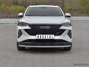 Защита переднего бампера d63 секции SLITKOFF Haval F7x (2022-2024) рестайлинг (нержавейка полированная)