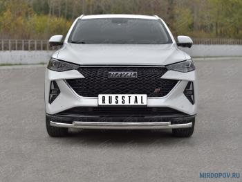Защита переднего бампера d63*42 дуга SLITKOFF Haval F7x (2022-2024) рестайлинг (нержавейка полированная)