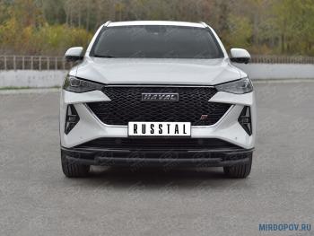 Защита переднего бампера d63*42 дуга SLITKOFF Haval F7x (2022-2024) рестайлинг (нержавейка окрашенная в черный цвет)