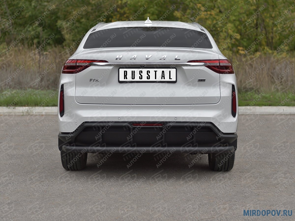 9 399 р. Защита заднего бампера d63 секции SLITKOFF  Haval F7x (2022-2024) рестайлинг (нержавейка окрашенная в черный цвет)  с доставкой в г. Майкоп