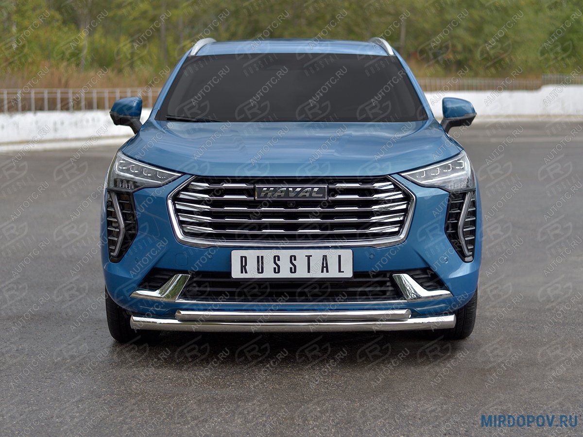 14 999 р. Защита переднего бампера d63 секции d42 дуга (кроме COMFORT) SLITKOFF  Haval Jolion (2020-2024) дорестайлинг (нержавейка полированная)  с доставкой в г. Майкоп