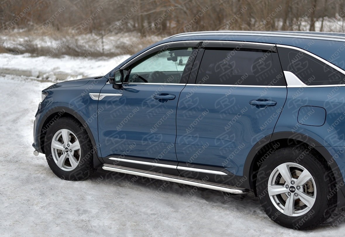 32 999 р. Пороги труба d42 с листом SLITKOFF  KIA Sorento  MQ4 (2020-2022) (лист нержавейка)  с доставкой в г. Майкоп