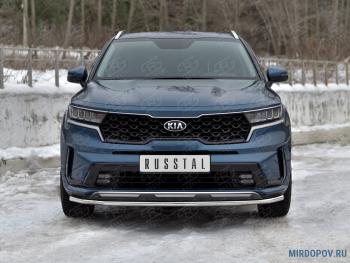 Защита переднего бампера d42 секции SLITKOFF KIA Sorento  MQ4 (2020-2022) (нержавейка полированная)