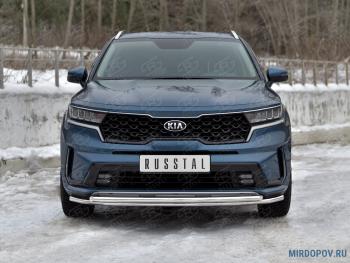 Защита переднего бампера d42 секции-d42 дуга SLITKOFF KIA Sorento  MQ4 (2020-2022) (нержавейка полированная)