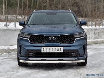 Защита переднего бампера d63 секции SLITKOFF KIA Sorento  MQ4 (2020-2022) (нержавейка полированная)