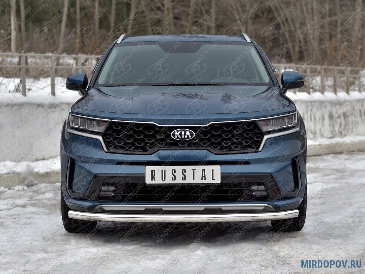 13 399 р. Защита переднего бампера d63 секции SLITKOFF  KIA Sorento  MQ4 (2020-2022) (нержавейка полированная)  с доставкой в г. Майкоп