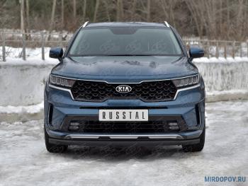Защита переднего бампера d63 секции SLITKOFF KIA Sorento  MQ4 (2020-2022) (нержавейка окрашенная в черный цвет)