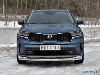 Защита переднего бампера d63 секции-d42 уголки SLITKOFF KIA Sorento  MQ4 (2020-2022) (нержавейка полированная)