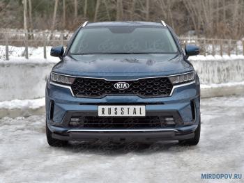 Защита переднего бампера d63 мм секции-d63 мм уголки+клыки SLITKOFF KIA Sorento  MQ4 (2020-2022) (нержавейка окрашенная в черный цвет)