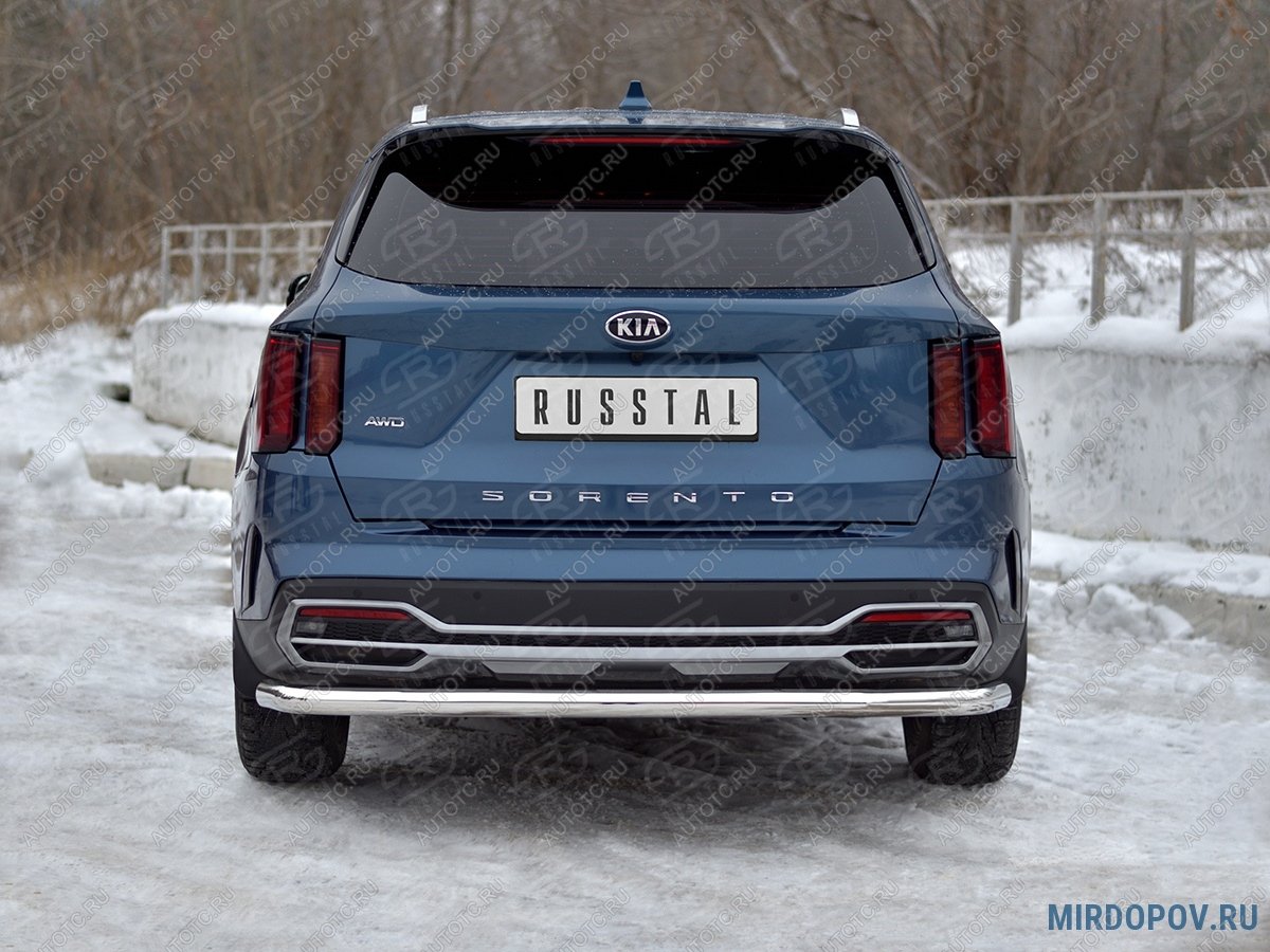 13 399 р. Защита заднего бампера d63 секции SLITKOFF  KIA Sorento  MQ4 (2020-2022) (нержавейка полированная)  с доставкой в г. Майкоп