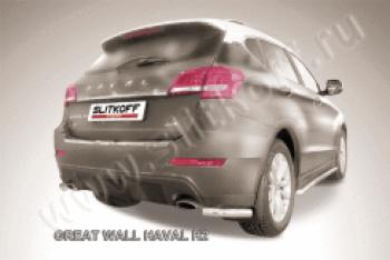 Защита заднего бампера уголки d57 Slitkoff Haval H2 (2014-2021) (Сталь с полимерным покрытием в цвет серебристый)