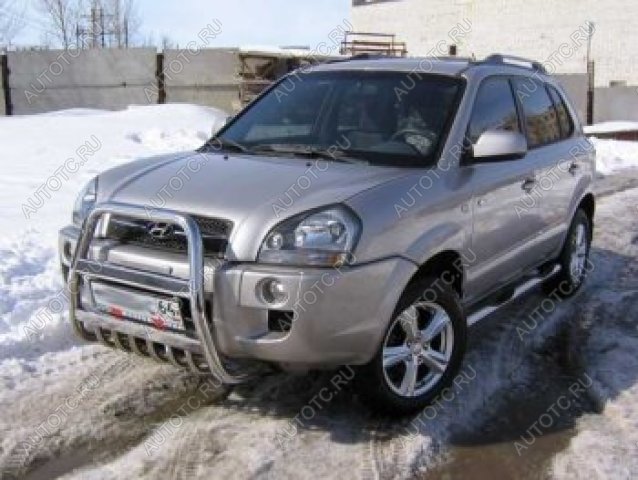 18 449 р. Защита переднего бампера кенгурятник d57 высокий Slitkoff  Hyundai Tucson  JM (2004-2010) (Сталь с полимерным покрытием в цвет серебристый)  с доставкой в г. Майкоп