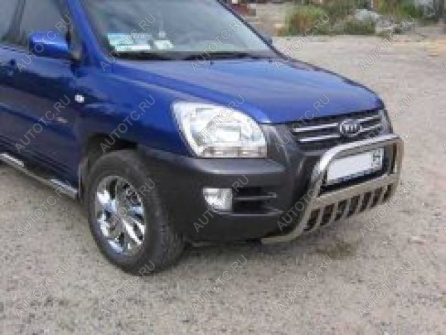 16 999 р. Защита переднего бампера кенгурятник d57 низкий Slitkoff  KIA Sportage  2 JE,KM (2008-2010)  рестайлинг (Сталь с полимерным покрытием в цвет серебристый)  с доставкой в г. Майкоп