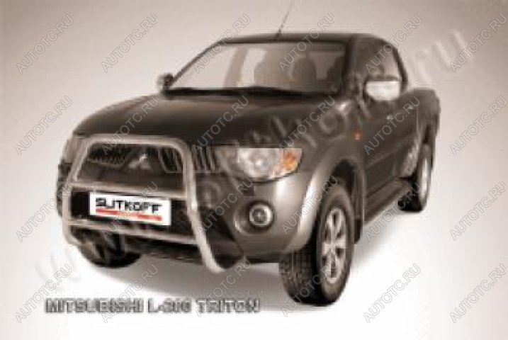 18 399 р. Защита переднего бампера кенгурятник d57 высокий (Triton) Slitkoff  Mitsubishi L200  4 (2006-2014)  дорестайлинг (Сталь с полимерным покрытием в цвет серебристый)  с доставкой в г. Майкоп