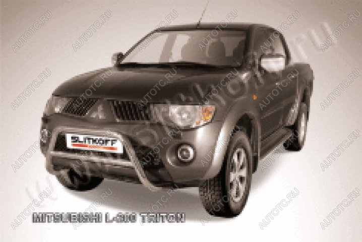 16 899 р. Защита переднего бампера кенгурятник d57 низкий (Triton) Slitkoff  Mitsubishi L200  4 (2006-2014)  дорестайлинг (Сталь с полимерным покрытием в цвет серебристый)  с доставкой в г. Майкоп