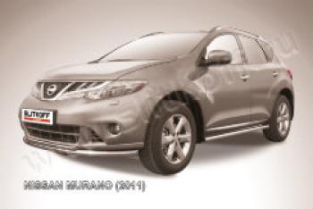 Защита переднего бампера d57+d42 двойная Slitkoff Nissan Murano  2 Z51 (2010-2016) рестайлинг (Сталь с полимерным покрытием в цвет серебристый)