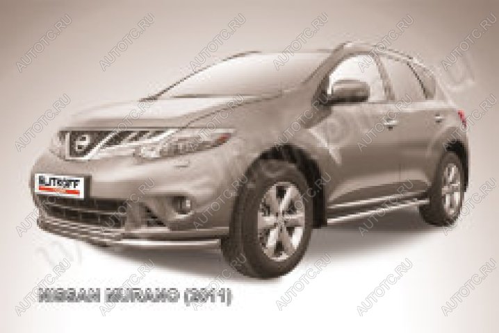 10 249 р. Защита переднего бампера d57+d42 двойная Slitkoff Nissan Murano 2 Z51 рестайлинг (2010-2016) (Сталь с полимерным покрытием в цвет серебристый)  с доставкой в г. Майкоп