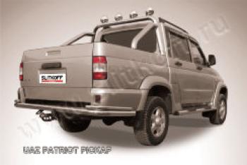 Защита заднего бампера уголки двойные d76+d42 Slitkoff Уаз Патриот  23632 (2008-2014) дорестайлинг пикап (Сталь с полимерным покрытием в цвет серебристый)