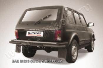 Защита заднего бампера уголки d57 Slitkoff Лада нива 4х4  2131 (1993-2019) 5 дв. дорестайлинг (нержавейка с полимерным покрытием в цвет черный)