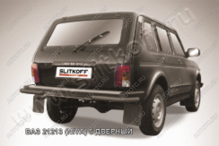 6 999 р. Защита заднего бампера уголки d57 Slitkoff Лада нива 4х4 2131 5 дв. дорестайлинг (1993-2019) (нержавейка с полимерным покрытием в цвет черный)  с доставкой в г. Майкоп