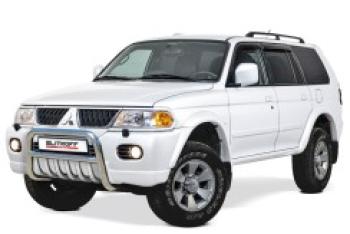 Защита переднего бампера кенгурятник d57 низкий с защитой картера Slitkoff Mitsubishi Pajero Sport  PA (2004-2008) рестайлинг (нержавейка полированная)