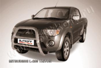 Защита переднего бампера кенгурятник d76 высокий (Triton) Slitkoff Mitsubishi L200  4 (2006-2014)  дорестайлинг (нержавейка полированная)