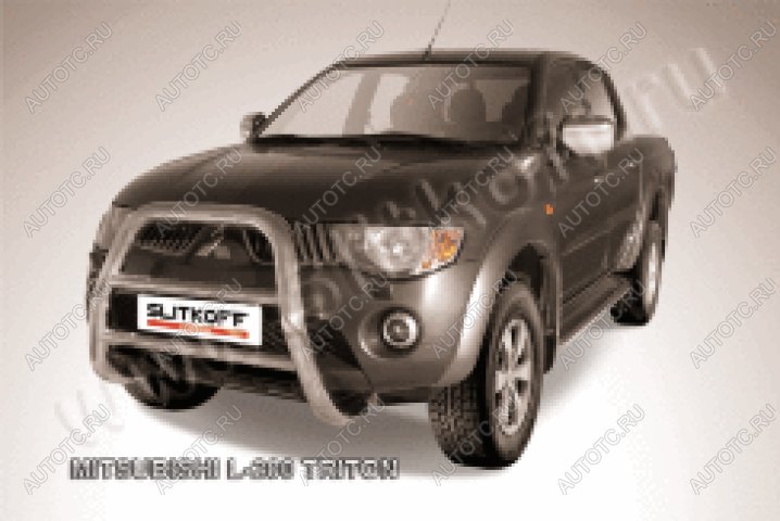 38 999 р. Защита переднего бампера кенгурятник d76 высокий (Triton) Slitkoff  Mitsubishi L200  4 (2006-2014)  дорестайлинг (нержавейка полированная)  с доставкой в г. Майкоп