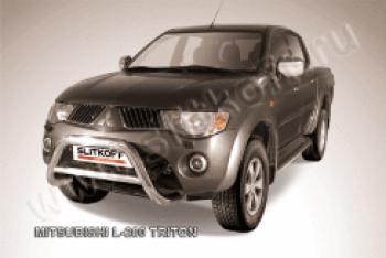 Защита переднего бампера кенгурятник d76 низкий (Triton) Slitkoff Mitsubishi L200  4 (2006-2014)  дорестайлинг (нержавейка полированная)