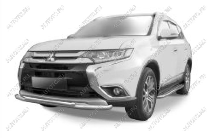 13 899 р. Защита переднего бампера d57+d42 двойная Slitkoff  Mitsubishi Outlander  GF (2015-2018) 2-ой рестайлинг (нержавейка полированная)  с доставкой в г. Майкоп