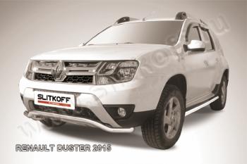 Защита переднего бампера (нержавейка, волна 57) Slitkoff Renault Duster  HS (2015-2021) рестайлинг (полированная)