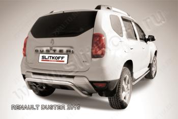 Защита заднего бампера d57 скоба Slitkoff Renault Duster  HS (2015-2021) рестайлинг (нержавейка полированная)
