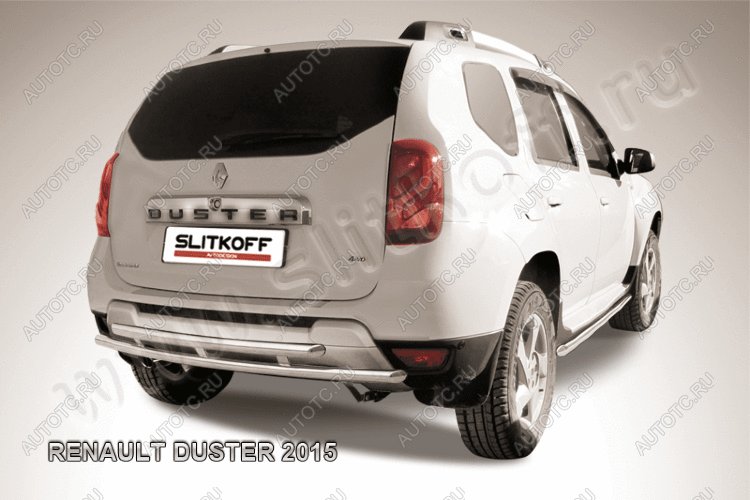 8 999 р. Защита заднего бампера d42+d42 двойная Slitkoff Renault Duster HS рестайлинг (2015-2021) (нержавейка полированная)  с доставкой в г. Майкоп
