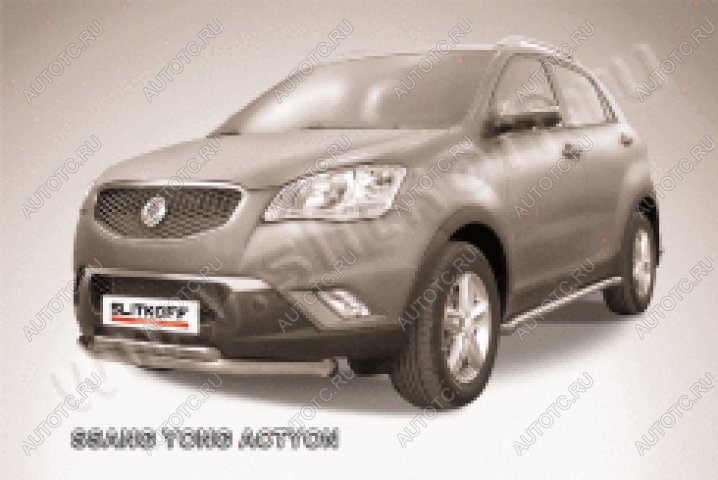 15 449 р. Защита переднего бампера d76+d42 двойная Slitkoff  SSANGYONG Actyon (2010-2013) дорестайлинг (нержавейка полированная)  с доставкой в г. Майкоп