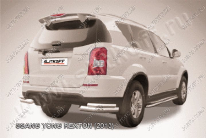 11 299 р. Защита заднего бампера уголки двойные d76+d42 Slitkoff  SSANGYONG Rexton  Y290 (2012-2017) (нержавейка полированная)  с доставкой в г. Майкоп