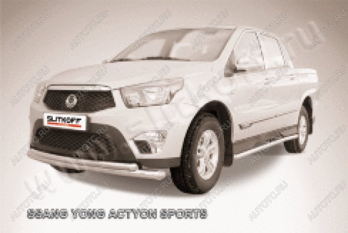 14 799 р. Защита переднего бампера d76+d57 двойная Slitkoff SSANGYONG Actyon Sport (2012-2025) (нержавейка полированная)  с доставкой в г. Майкоп