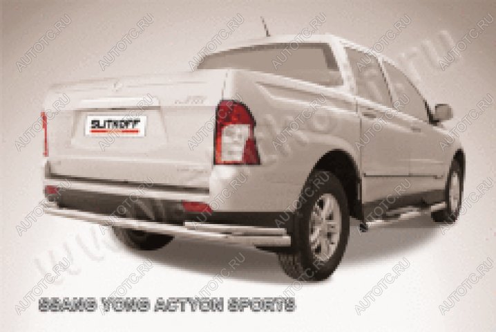 14 449 р. Защита заднего бампера d76+d42 двойная длинная Slitkoff  SSANGYONG Actyon Sport (2012-2025) (нержавейка полированная)  с доставкой в г. Майкоп