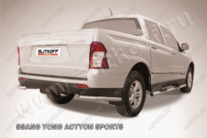 6 749 р. Защита заднего бампера уголки d57 Slitkoff SSANGYONG Actyon Sport (2012-2025) (нержавейка полированная)  с доставкой в г. Майкоп