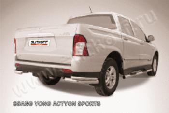 Защита заднего бампера уголки двойные d76+d42 Slitkoff SSANGYONG Actyon Sport (2012-2025) (нержавейка полированная)