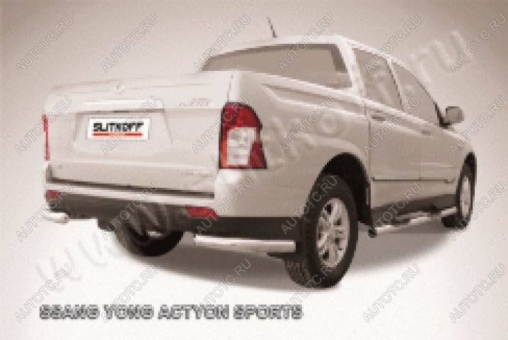 8 999 р. Защита заднего бампера уголки d76 Slitkoff  SSANGYONG Actyon Sport (2012-2025) (нержавейка полированная)  с доставкой в г. Майкоп