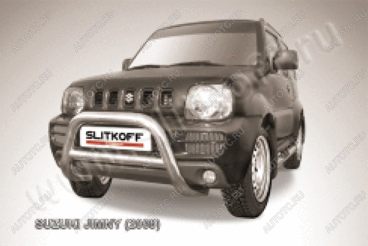 33 699 р. Защита переднего бампера кенгурятник d76 низкий Slitkoff Suzuki Jimny JB23/JB43 1-ый рестайлинг (2002-2012) (нержавейка полированная)  с доставкой в г. Майкоп