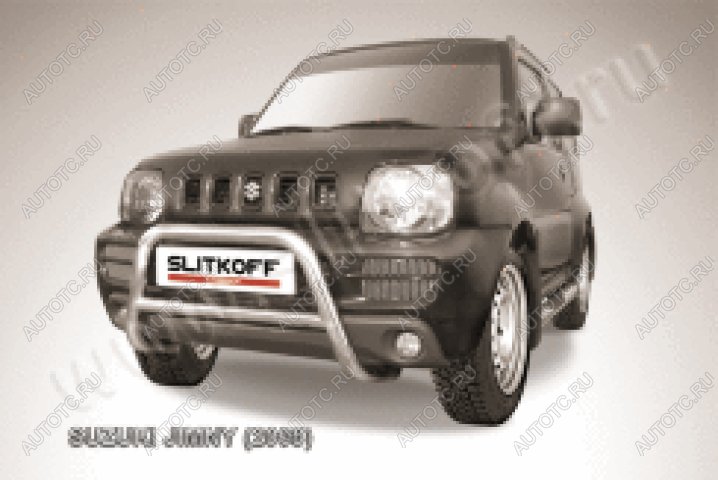 24 449 р. Защита переднего бампера кенгурятник d57 низкий Slitkoff Suzuki Jimny JB23/JB43 1-ый рестайлинг (2002-2012) (нержавейка полированная)  с доставкой в г. Майкоп