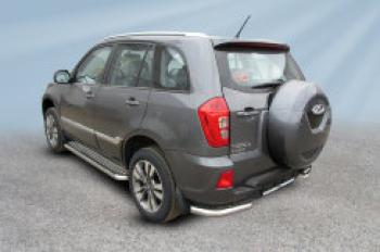 Защита заднего бампера уголки d57 Slitkoff Chery Tiggo 3 (2014-2020) (Сталь с полимерным покрытием в цвет серебристый)