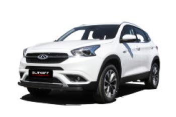 Защита переднего бампера d57+d42 двойная Slitkoff Chery Tiggo 7 (2016-2020) (  Сталь с полимерным покрытием в цвет черный)