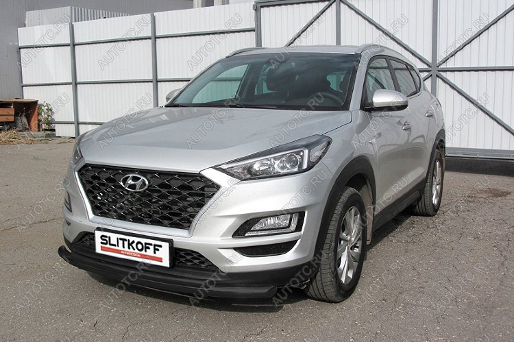 10 649 р. Защита переднего бампера d57+d42 двойная Slitkoff  Hyundai Tucson  TL (2018-2021) рестайлинг (  Сталь с полимерным покрытием в цвет черный)  с доставкой в г. Майкоп