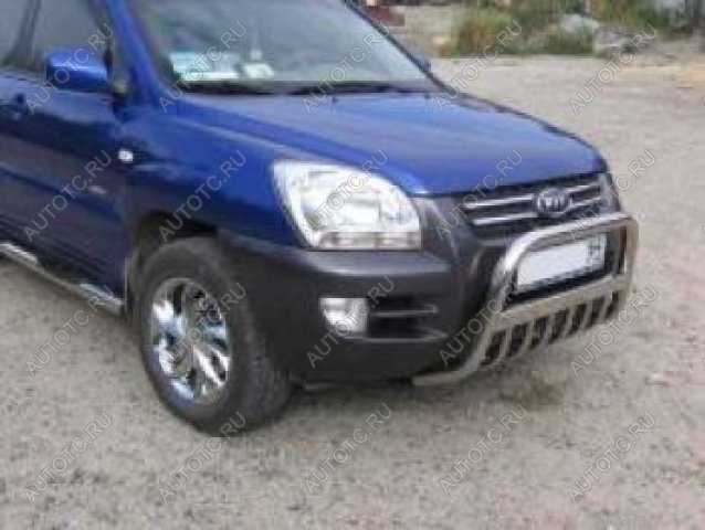 16 999 р. Защита переднего бампера кенгурятник d57 низкий (New) Slitkoff  KIA Sportage  2 JE,KM (2008-2010)  рестайлинг (Сталь с полимерным покрытием в цвет черный)  с доставкой в г. Майкоп