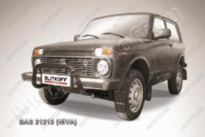 11 299 р. Защита переднего бампера кенгурятник d57 низкий Slitkoff  Лада Нива 4х4  2121 (1977-2019) 3 дв. дорестайлинг ( Сталь с полимерным покрытием в цвет черный)  с доставкой в г. Майкоп